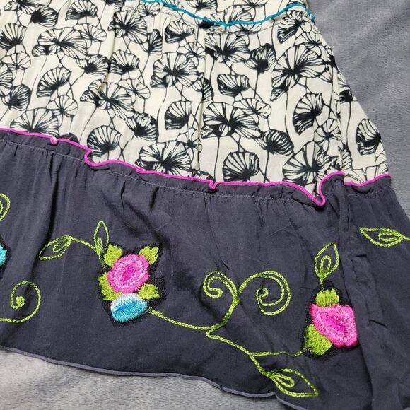 New Krista Lee Mini Womens Medium Dress Black Boho Tiered Sleeveless Embroidered - Picture 2 of 12